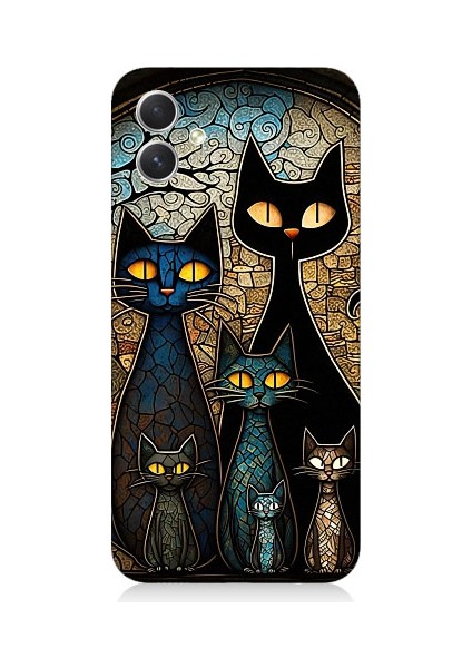 Samsung Galaxy A04 Uyumlu Vitray Kedi Ailesi Desenli Silikon Kılıf