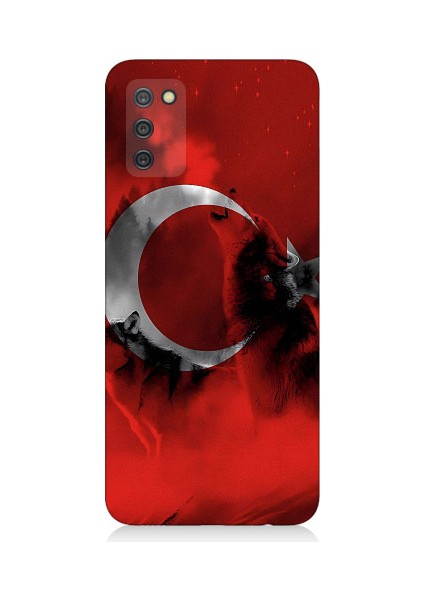 Samsung Galaxy A02S Uyumlu Türk Bayrağı ve Kurt Desenli Silikon Kılıf