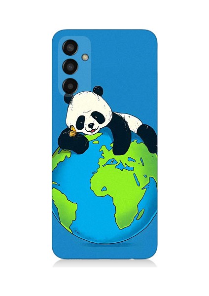 Samsung Galaxy M13 Uyumlu Yorgun Panda ve Dünya Desenli Silikon Kılıf