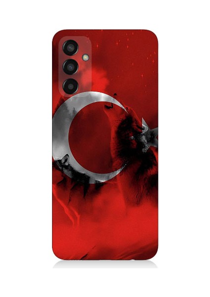Samsung Galaxy M13 Uyumlu Türk Bayrağı ve Kurt Desenli Silikon Kılıf