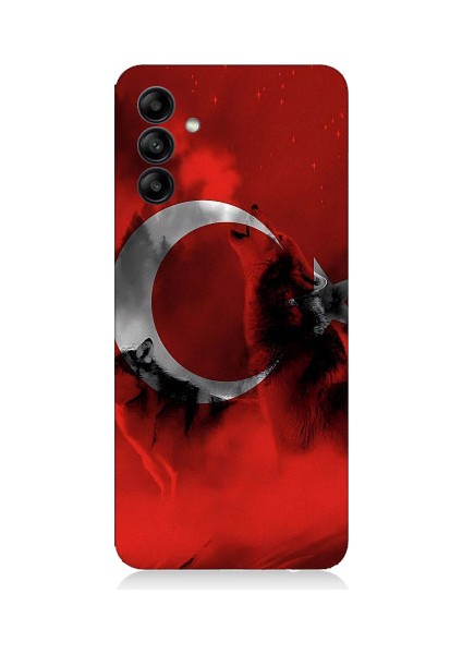 Samsung Galaxy A55 Uyumlu Türk Bayrağı ve Kurt Desenli Silikon Kılıf