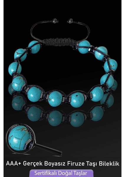 Sertifikalı Aaa+ Boyasız Gerçek Firuze Taşı Bileklik - Ayarlamalı