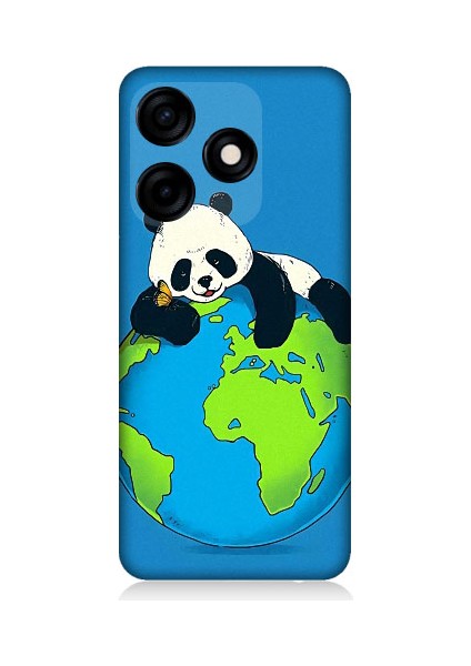 Tecno Spark 10C Uyumlu Yorgun Panda ve Dünya Desenli Silikon Kılıf