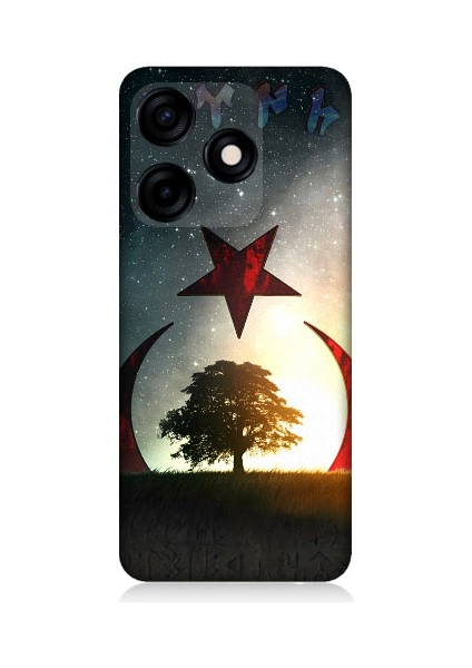 Tecno Spark 10C Uyumlu Göktürkçe Türk ve Ağaç Bayrak Desenli Silikon Kılıf