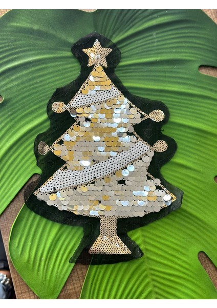 27X17 cm Pul Payetli Çam Ağacı Aplike Arma Dikiş Hobi Çanta Aksesuarı