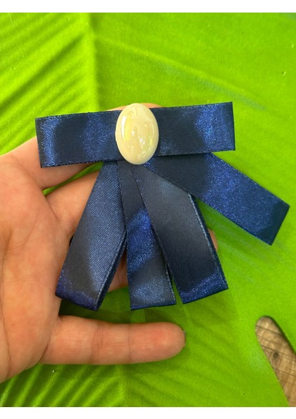 9x8 cm Sedef Inci Taşlı Mavi Fiyonk Broş Yaka Iğnesi Türban Giyim Aksesuarı