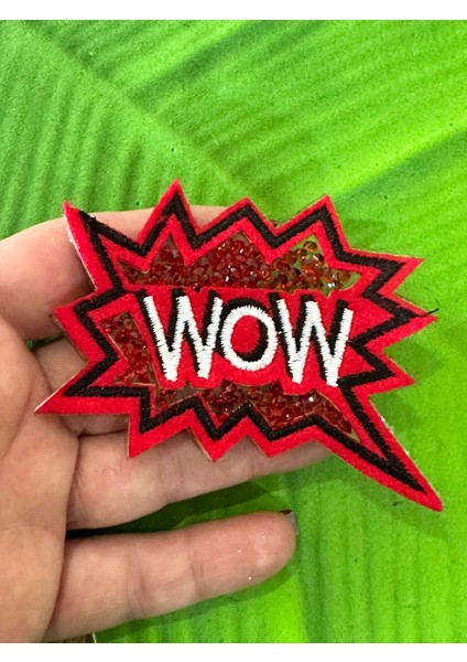 8x6 cm Ütü Ile Yapışan Taş Işleme Wow Yazı Arma Yama Dikiş Hobi Aksesuarı