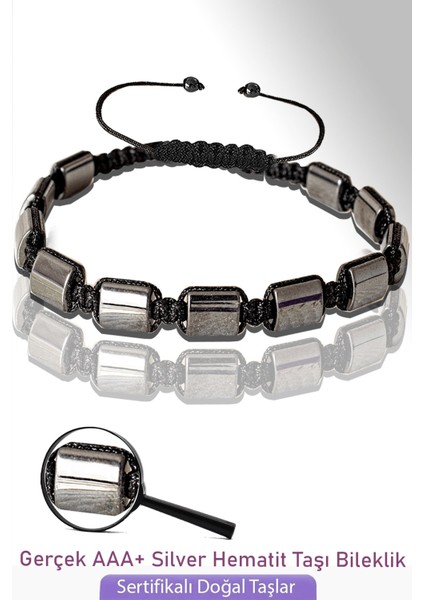 Sertifikalı Gerçek Silver Hematit Taşı Bileklik - Ayarlamalı