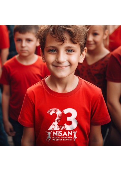 Çocuk Bayramı 23 Nisan Özel Tasarım Baskılı Premium Kırmızı Tişört