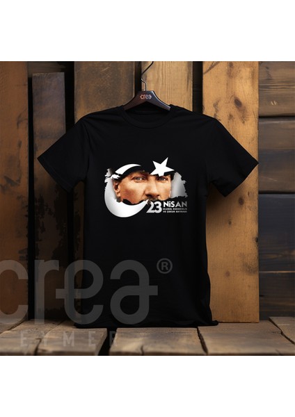 23 Nisan Çocuk Bayramı Atatürk Özel Tasarım Baskılı Siyah Tişört