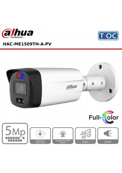 HAC-ME1509THP-A-PV 5mpix 40 mt Gece Gör 3,6mm Lens, Full Color,4 In 1, Dahili Mikrofon, IP67 Metal Bullet Kamera
