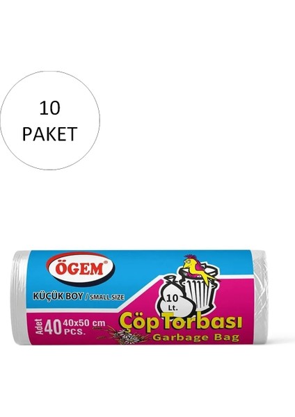 Küçük Boy Çöp Torbası 40 x 50 cm 40 Lı Rulo x 10 Paket = 400 Adet (Şeffaf)