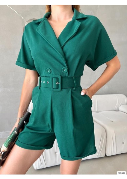 Kadın Dokuma Krep Kumaş Kemerli Şort Tulum (Renk Seçenekli) modelleri