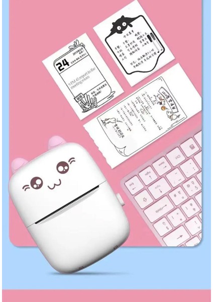 Mini Termal Taşınabilir Yazıcı Pembe, 3ADET Beyaz + 3ADET Renkli Sticker+ 3ADET Renkli Rulo fırsatları