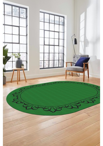 Klasik Hasır Desen Dijital Kaymaz Yıkanabilir Oval Yolluk Koridor Salon Halısı, O-18-Yeşil, modelleri