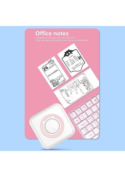 Mini Termal Taşınabilir Yazıcı Pembe, 3ADET Beyaz + 3ADET Renkli Sticker+ 3ADET Renkli Rulo modelleri