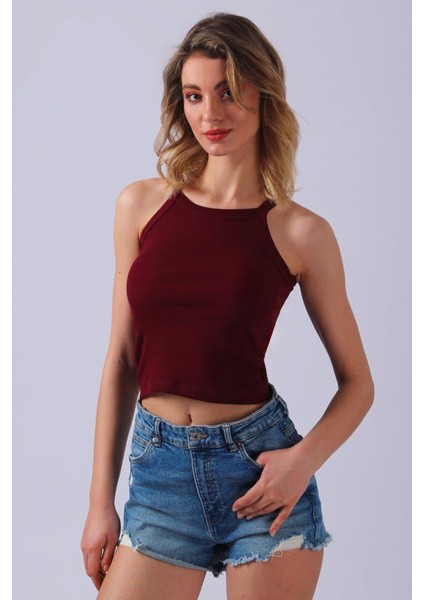 Sd Luxury Halter Yaka Ince Askılı Kaşkorse Crop