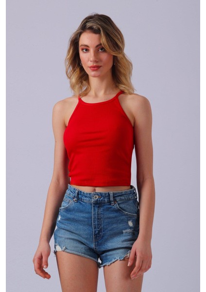 Sd Luxury Halter Yaka Ince Askılı Kaşkorse Crop