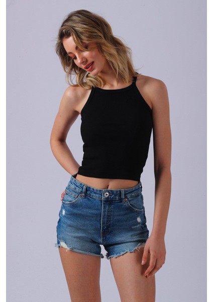 Sd Luxury Halter Yaka Ince Askılı Kaşkorse Crop