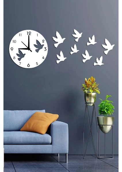 Kuş Tasarımlı Dekoratif Ahşap Duvar Saati 38X38