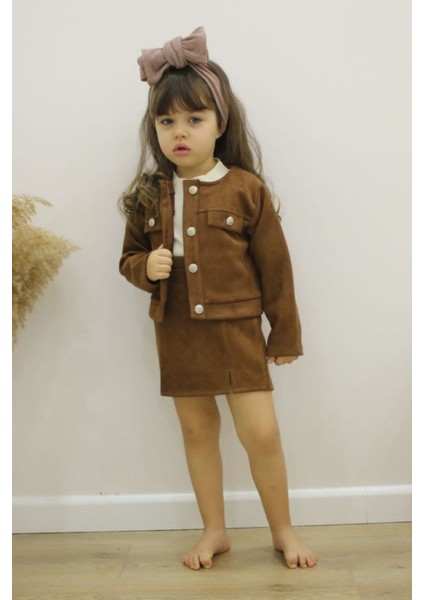 Kız Çocuk Süet Ceket Etek Bady Üç Parça Tarz Takım modelleri