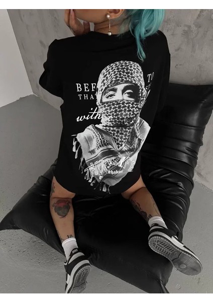 Moda Muvo Store Baskılı Oversize T-Shirt Siyah