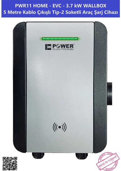 ELEKTRONİK SHOP | PWR11 HOME-EVC-3,7 kW WALLBOX - 5 MT KABLO ÇIKIŞLI ELEKTRİKLİ ARAÇ ŞARJ CİHAZI