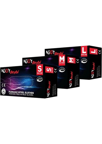 Njoy Siyah Nitril Muayene Eldiveni L beden 20 Paket