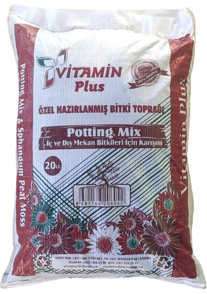 Vitamin Plus Özel Karışım Perlit Katkılı Bitki Toprağı 20 Lt Salon Saksı Bitki Harcı