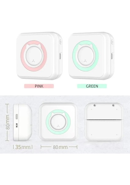 Mini Termal Taşınabilir Yazıcı Yeşil, 3ADET Beyaz + 3ADET Renkli Sticker+ 3ADET Renkli Rulo indirimleri