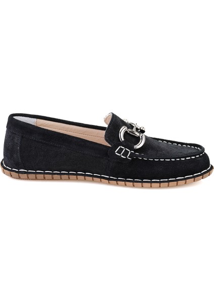 Bonnie Siyah Kadın Toka Aksesuarlı Süet Deri Loafer modelleri