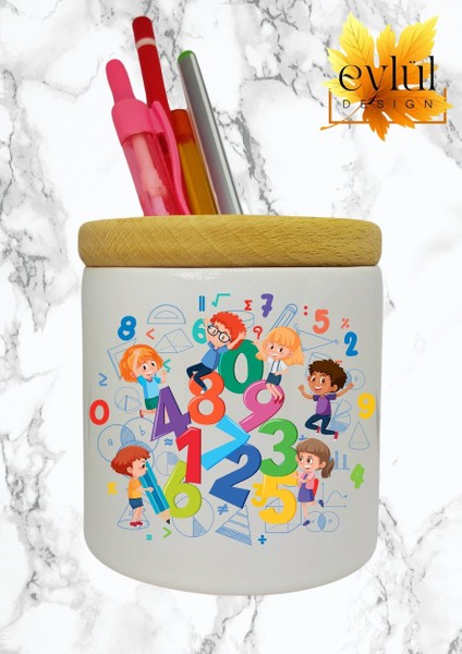 Çocuklar Için Baskılı Seramik Masaüstü Kalemlik Ahşap Detaylı Kalem Kutusu Doğum Günü Hediyesi