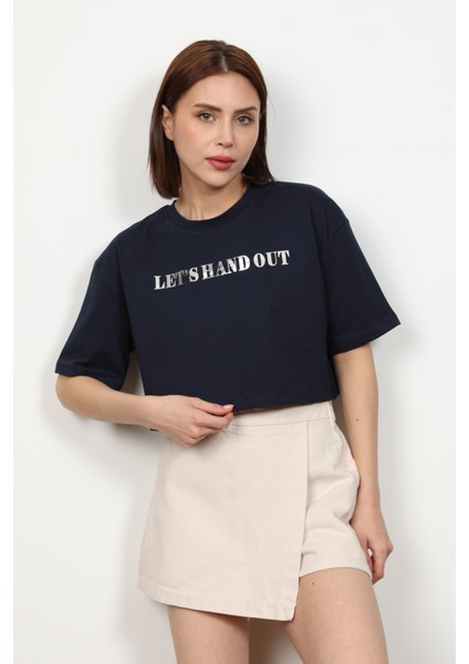 Kadın Let`s Handout Baskılı Crop Top T-Shirt