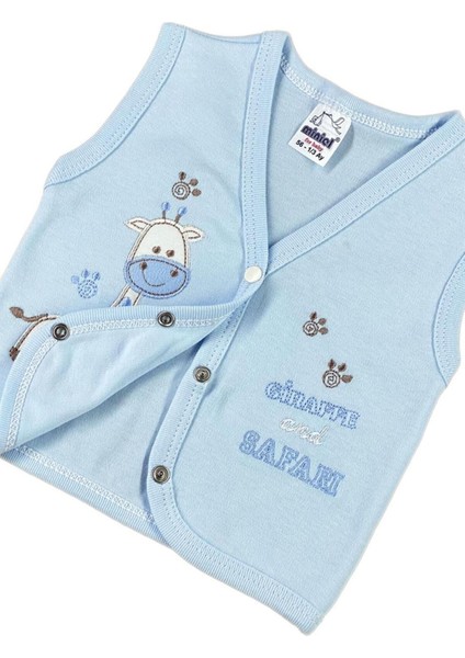 Erkek Bebek Zürafa Nakışlı Organik Pamuklu 3-6-9 Ay Penye Bebek Yelek - Mavi fiyatları