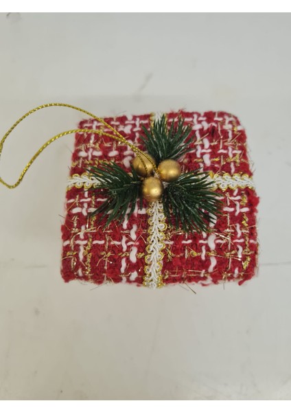 Ssdesıgn Yılbaşı Süsü Asılabilir Ekoseli Hediye Kutusu Ağaç Süsü 8X8CM