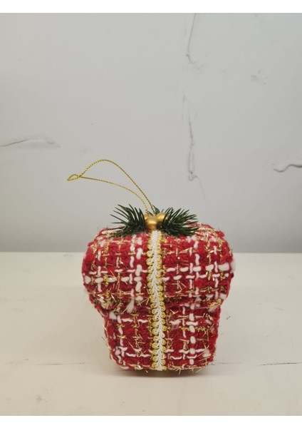 Ssdesıgn Yılbaşı Süsü Asılabilir Ekoseli Hediye Kutusu Ağaç Süsü 8X8CM