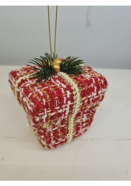 Ssdesıgn Yılbaşı Süsü Asılabilir Ekoseli Hediye Kutusu Ağaç Süsü 8X8CM