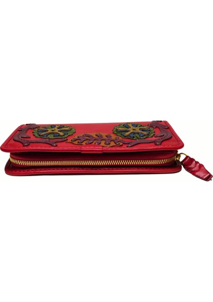 %100 Deri El Yapımı Yatay Telefon Bölmeli Fermuarlı ve Çıt Çıtlı Kadın Cüzdan (Liva) fırsatları