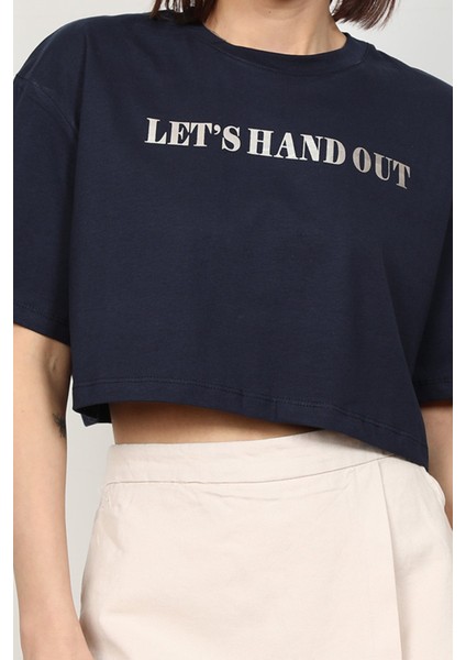 Kadın Let`s Handout Baskılı Crop Top T-Shirt
