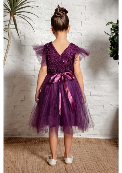 Küpeli Pul Payet Tüllü Kız Çocuk Elbise MNK0526 fırsatları