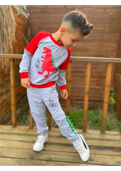 Dinozor Motif Ikiiplik Kumaş Çocuk Eşofman Mnk0564 fiyatları