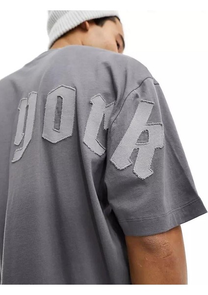 Füme Newyork Sırt Nakışlı Oversize Kısa Kollu Tişört modelleri