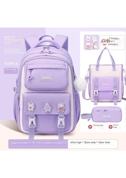 Yeni Öğrenci Sırt Çantası Su Geçirmez Sırt Çantası-Mor (Yurt Dışından)