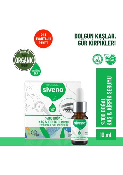 %100 Doğal Kaş ve Kirpik Serumu Bitkisel Yoğunlaştırıcı Canlandırıcı Yoğun Bakım Yağı Vegan 10 ml X 2 Adet