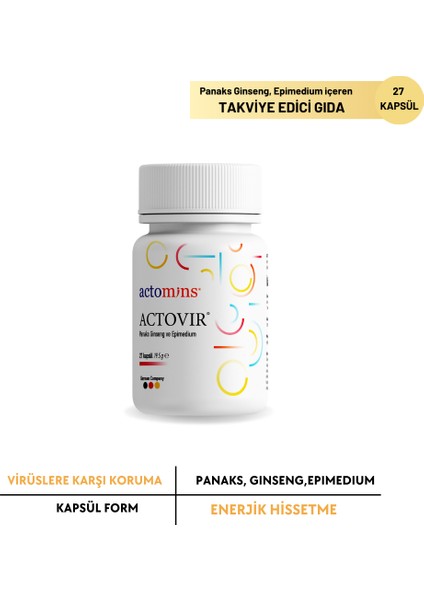 Actovir Panaks Ginseng ve Ekstresi İçeren Takviye Edici Gıda 19,9 gr x 27 Kapsül