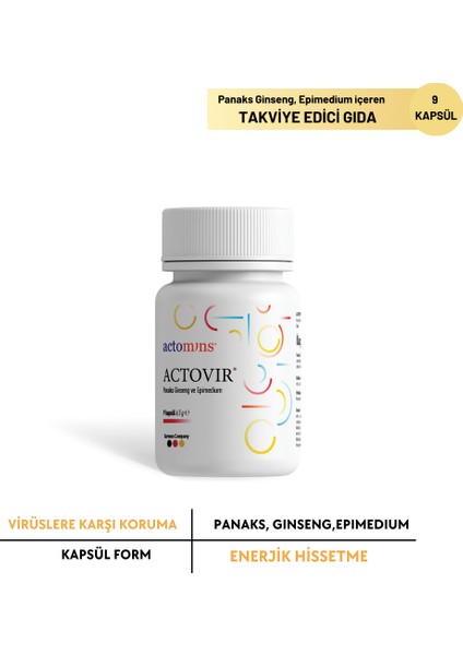 Actovir Panaks Ginseng ve Ekstresi İçeren Takviye Edici Gıda 300 mg x 9 Kapsül