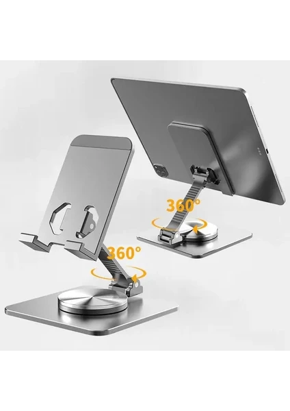 360° Dönen Metal Masaüstü Tablet ve Telefon Standı Açısı Ayarlanabilir Katlanabilir Telefon ve Tablet Tutucu