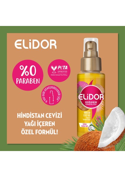 Doğanın Enerjisi Serum Saç Bakım Yağı Hindistan Cevizi Yağı Onarıcı ve Yıpranma Karşıtı 80 ml x2 Adet