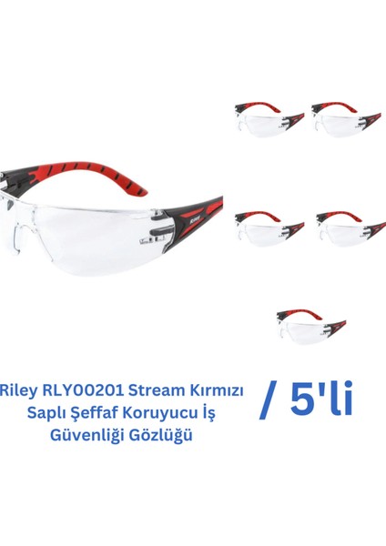 Riley RLY00201 Stream Kırmızı Saplı Şeffaf Gözlük- 5 Adet