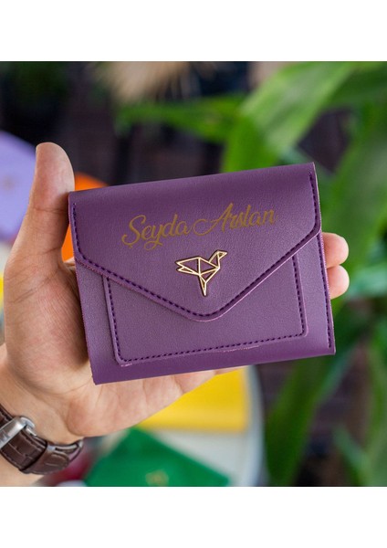 Gift Kişiye Özel Isimli Vegan Deri Mini Mürdüm Kadın Cüzdanı, Sevgiliye Hediye, Anneye Hediye, Arkadaşa Hediye